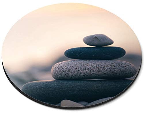 Stacked Zen Stones Pebble Beach Yoga - Flexible Round 5mm Rubber Mouse Mat Pad Office Home Novelty Printed Desk Accessory 16982