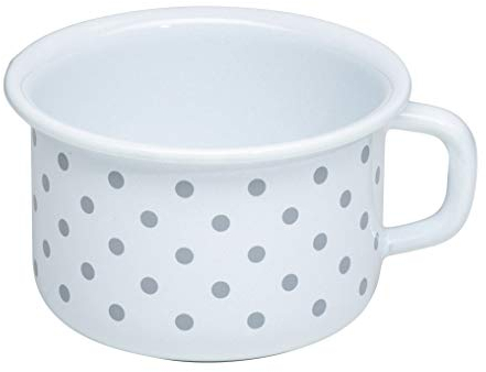 Riess, 0299-066, Kaffeeschale 10, Kaffeebecher, Country - PÜNKTCHEN GRAU, Durchmesser 10 cm, Höhe 7,4 cm, Inhalt 0,4 Liter, Emaille, weiß mit grauen Pünktchen, 0,238kg, 13,4 x 11,4 x 7,4cm, Induktion
