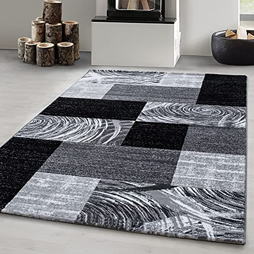 Carpetsale24 Tapis Salon Moderne Tapis Chambre Noir-2 160x230 cm - Tapis à Poils Courts, a Poil Ras, Conception Abstraite à Carreaux Doux et Moelleux - Tapis Cuisine Moquette Salle de Sejour