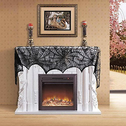 YULOONG Halloween Dekoration Schwarze Spitze Spiderweb Fledermaus Ghost Cloth Cover für Kamin Tisch Tür Fenster Lampe Klimaanlage Wand Horrifying Party Supplies