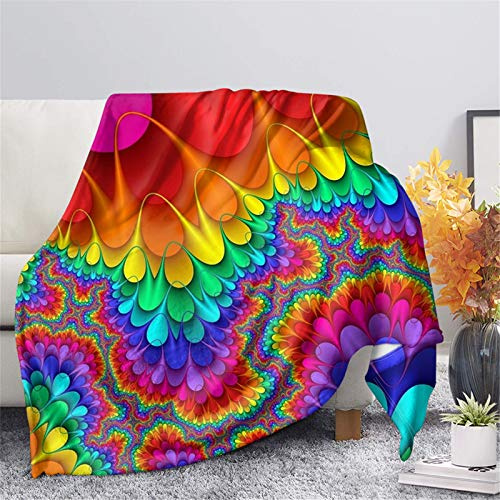 HUGS IDEA Fleece Blanket Throw, Abstract Multicolor Rainbow Drops Fashion Tie-dye Soft Plush Flannel Blanket Throws, Twin King Queen Size, Basic Size & Full Size Blanket Throw - 3XL