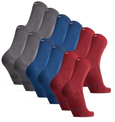DANISH ENDURANCE Calzini Uomo Fibra di Bambù, Calze Classiche Eleganti in Bamboo, Calzini Estivi Traspiranti, 6 Paia, Multicolore (2x Blu, 2x Grigio, 2x Rosso Scuro), 39-42