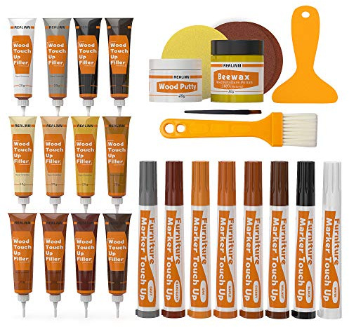 REALINN Wood Furniture Repair Kit- Set of 28 - Touch Up Markers