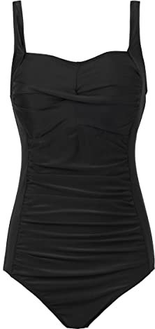 Aidotop Damen Einteilige Badeanzug Monokini Verstellbarer Schultergurt Badeanzüge Falten Bademode Schwimmanzug(L, Black)