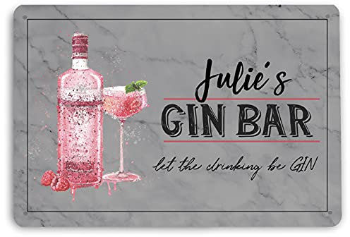 Personalised Pink Gin Sign (grey), fun home bar gin A4 metal sign