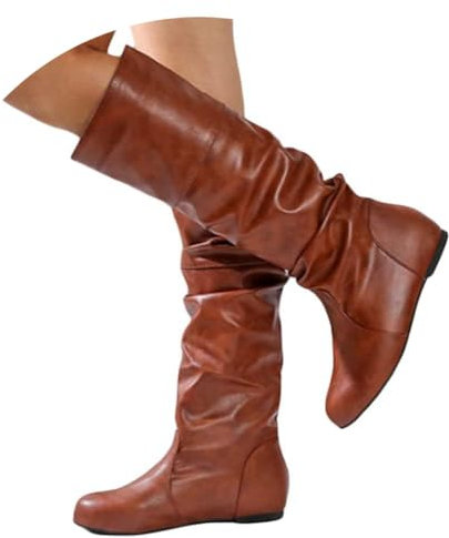 ORANDESIGNE Stivaletti con Plateau Punk Gotico da Donna Stivali Motociclista Casual al Ginocchio Stivali Alti con Cerniera retrò A Marrone 42 EU