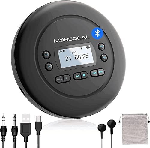 MONODEAL Bluetooth CD Player Portable, Rechargeable Compact Small CD Player with Headphones for Car and Personal Use