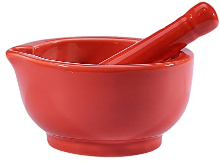 Mortar and Pestle Set Small Ceramic Pastle & Mortar Great for Crushing for Pill Herbs Spices Guacamole Cumin and Much More(Color:Red,Diameter:6 in)