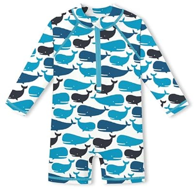 Baby Langarm UV Shirt Schnelltrocknend Rundhals UPF 50+ Badebekleidung Wal & Blau 18-24 Monate