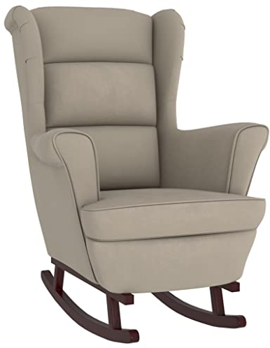 vidaXL Schaukelstuhl mit Massivholz-Gummibeinen Relaxstuhl Schaukelsessel Schwingsessel Relaxsessel Schwingstuhl Polstersessel Sessel Hellgrau Samt