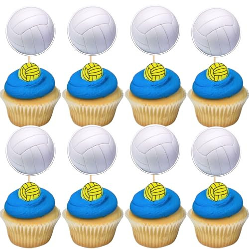 24 Stück Volleyball-Cupcake-Topper, Sportball, Cupcake-Plektren, Volleyball-Spieler, Geburtstagskuchen-Dekoration für Sport, Volleyball, Thema, Babyparty, Geburtstagsparty, Dekorationen