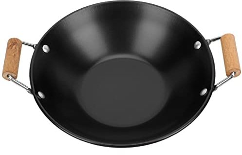 BESTonZON Wokpfanne Induktion Eisenpfanne Edelstahl Wok Bratpfanne mit Griff Beschichtete Pfanne Hot Pot Wok Doppeltopf Servierpfanne Kochgeschirr f¨¹r Alle Herdarten K¨¹che Zuhause Induktionsgeeignet