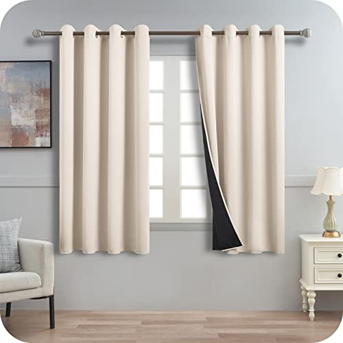 MRTREES Vorhänge Beige Blickdicht Gardinen Wohnzimmer Kurz Vorhang mit Ösen 2er Set, 160 cm Lang, 140 cm Breit, Thermo Vorhänge Gegen Kälte Gardinen Verdunkelnd für Schlafzimmer