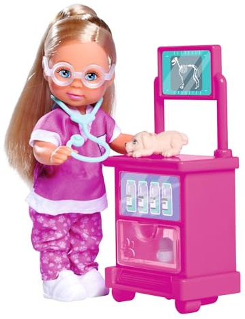 Simba Evi Love Puppy Doctor Toy Doll with Glasses, Three Puppies and a Treatment Table, Accessories, 12 cm, from 3 Years