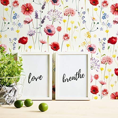 BRICOFLOR Blumen Tapete | Sommer Tapete bunt | Papier Blumentapete in Aquarell Optik für Wohnzimmer und Schlafzimmer | Bunte Papiertapete mit Blumen in Wasserfarben Design