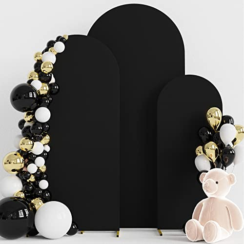Wokceer Bogen-Hintergrundabdeckung, 3er-Set, Spandex, für Hochzeit, Bogen, runde Oberseite, Hintergrund, Ständer, Abdeckung für Geburtstagsparty, Zeremonie, Bankett, Dekoration, 1.2 m, 1.8 m, Schwarz