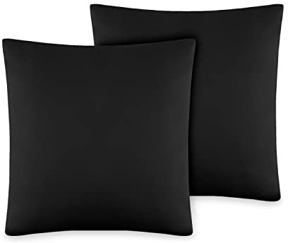 VEL VET HOME VelvetHome Deluxe 2er Set Kissenbezug 40x40 cm Made in EU Hohe Qualität Kopfkissenbezug mit Reißverschluss 100% Baumwolle Kissenhülle 40x40 Schwarz