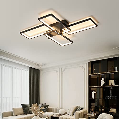 Lihaian Deckenleuchte LED Deckenleuchte, Wohnzimmerleuchte Dimmbar 3000-6500K Schwarz, Moderne Wohnzimmerleuchte, Esszimmer, Schlafzimmer, Küche, Balkonleuchte (Schwarz, 60 x 40 x 7 cm)
