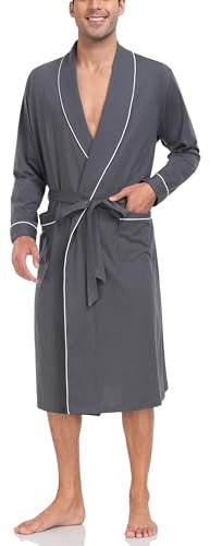 COLORFULLEAF Bademantel Herren 100% Baumwolle Morgenmantel mit Tasche M-2XL