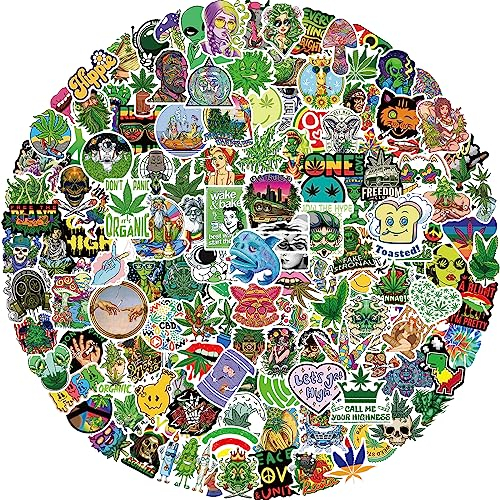 Lustige Unkraut-Aufkleber, 150 Stück, Cartoon-grüne Blätter, Stoner-Aufkleber für Jugendliche und Erwachsene, gemischte Blätter, Vinyl, wasserdichte Aufkleber für Laptop, Scrapbook, Gitarre
