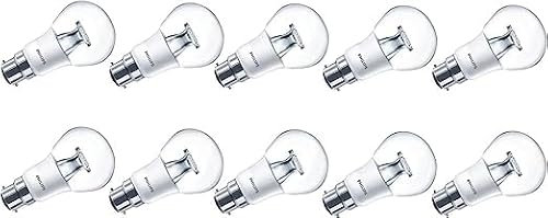 Philips Master LED 8.5W (60W) A60, B22 Bayonet Cap Bulb, Warm White, Dim Tone, Clear [Energy Class F] - 10pack