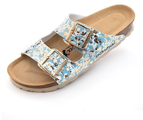 BOnova Sandales pour femme - Mules pour femme avec semelle plantaire - Chaussures d'été antidérapantes avec semelle en caoutchouc - Mules de qualité supérieure en liège - Chaussons confortables pour