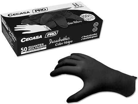 cegasa GUANTES NITRILO NEGRO PRO S/P TALLA P (8-8½) C-50