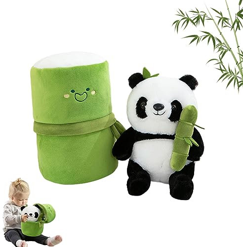 Panda Peluche,Jouet en Peluche Panda avec Bambou Jouet de Poupée Panda Réaliste,Adorables Peluches BéBé Panda GéAnt Doux Bambou Mignon Oreiller,pour Cadeau Décoration Fête Anniversaire Noël Jouets
