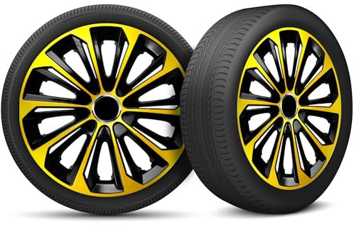 Radkappen 14 Zoll Radzierblenden 4er Set passend für alle Stahlfelgen - Einstellbarer Sicherungsring - Schwarz Gold