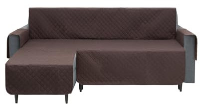 HOBBYGARDEN Sitzbezug zum Schutz vor Verschmutzung durch Kinder und Haustiere, Hunde, mit Tasche,Gesteppt, Reversible, für das Linke Ecksofa 255 x 200 cm, Braun