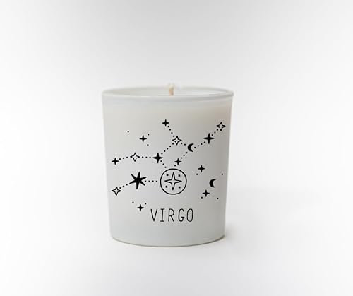 Original Soy Wax Zodiac Duftkerze Tierkreiszeichen: Jungfrau - aus 100% veganem Sojawachs - Aromatherapie Weiße Kerzen - Sternzeichen Duftkerzen im Glas - Duft: Sandelholz