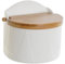 Salero de porcelana blanco con tapa de bambu estilo nordico (Salero)