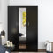 3 Doors Mirrored Wardrobe for Bedroom Bedroom Furniture Robe with 6 Storage Compartments, Hanging Rail, 115.4 x 50 x 180 cm (Black)
