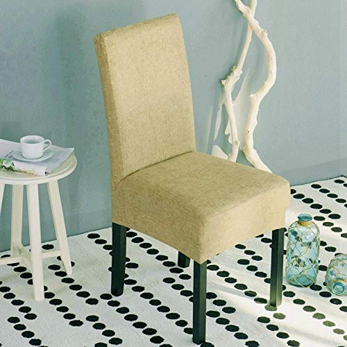 Stuhlhussen 4er Set Leinen Khaki Stretch Stuhlbezug,Abnehmbare Waschbar Stuhlhussen Schwingstühle, Hussen Für Stühle,Spandex Stuhlbezüge ​Für Hotel, Küche