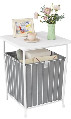 WOLTU Couchtisch Beistelltisch mit Stauraum, Wohnzimmertisch modern, abnehmbare Tischplatte Aufbewahrungskorb, aus Metall Holzwerkstoff, weiß, 40x50x40 cm, BTS11ws