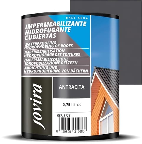 JOVIRA PINTURAS Impermeabilizante Hidrofugante para Cubiertas, Tejas, Mortero, Piedra Natural, etc. (750 Mililitros, Antracita) I-14