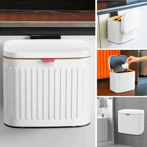 Small Hanging Kitchen Compost Bin 4 L/1.05 Gallon, White Trash Can with Detachable Inner Bucket for Cupboard Countertop Bathroom Camping Office Camping (4 Liter)