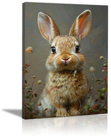 JOSUE Poster Ostern Kaninchen Minimalistische Tiere Wandbilder Leinwand,Grau, weiß Wandbilder Xxl Kunstdruck Deko FüR Wohnzimmer Schlafzimmer-30x40cm Gerahmt
