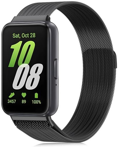 Wizvv Bracelet en maille métallique pour Samsung Galaxy Fit 3, bracelet en maille métallique en acier inoxydable compatible avec Samsung Galaxy Fit 3 pour hommes et femmes, 140 mm tot 203 mm
