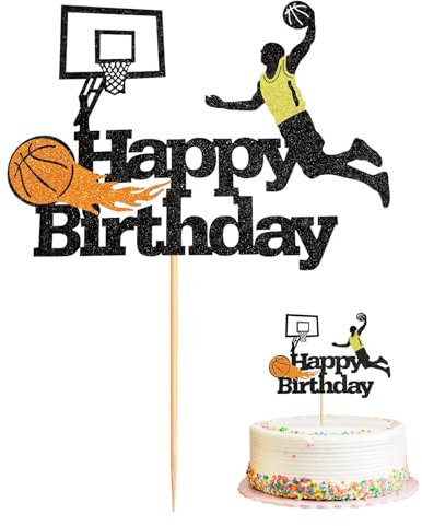 Basketball-Tortenaufsatz, Happy Birthday, Basketball-Thema, Blau, 1 Stück