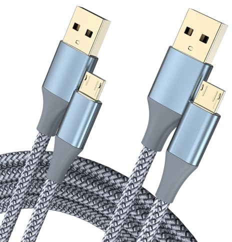 BJIDS Micro USB Kabel Android Ladegerät, (2-Pack 2M) Nylon geflochtenes Kabel Kompatibel mit Galaxy S7 S6 J7 Edge Note 5, Kindle. MP3 und mehr - Grau