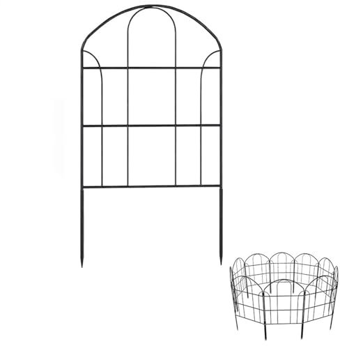 DECORN Dekorativer Gartenzaun, 10 Paneele – Rostfreie Metalldrahtumrandung, Tierbarriere für Hunde – Blumeneinfassung für Hof, Landschaft, Terrasse, Außendekoration,10.8ft (L) x 24in (H) Arched