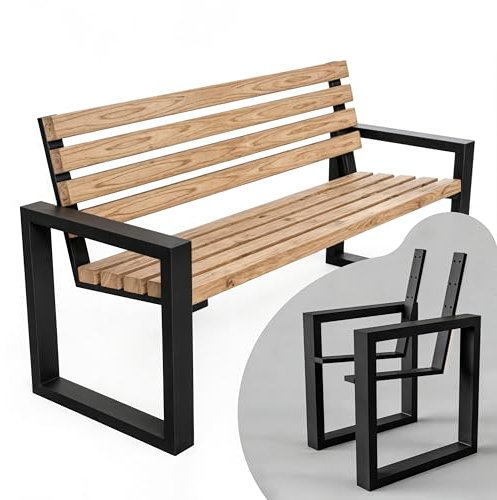 MATERIUM® 2X Bankgestell Metall mit Rückenlehne - Bankkufen mit Lehne, Bankgestell mit Lehne, Bankbeine Metall schwarz, Bank füße, Bankfüsse (Schwarz matt, pulverbeschichtet)