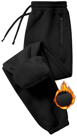 CMTOP Jogginghose Herren Baumwolle Thermo Dicke Breite Jogginghosen Baggy Warme Fleece Gefütterte Weit Gym Sporthosen Winter Track Pants mit Reißverschluss Taschen(Schwarz,L)