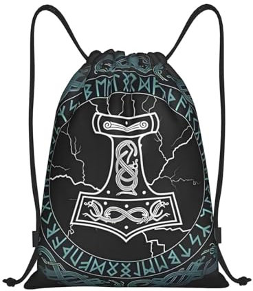 COZYJIA Thor's Hammer Totem Gym Bag Drawstring Bag Viking Backpack Sports Bag Unisex Waterproof Travel Beach School Bag(Blue,S)