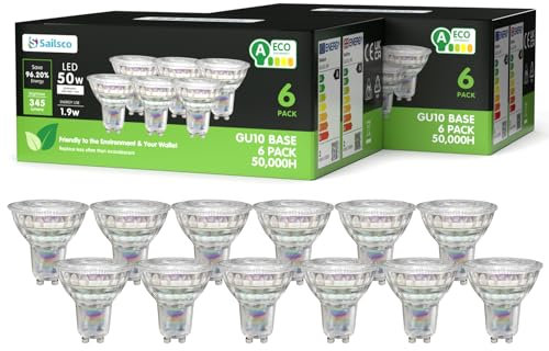 sailsco Energieklasse A GU10 LED Warmweiss Lampe,1.9W 345LM 2700K Warmweiß GU 10 Spot Energiesparlampe, 50W Glühbirne Ersetzt,36 Grad Abstrahlwinkel G10 Leuchtmittel,Nicht Dimmbar Birne,Glas,12 Stück