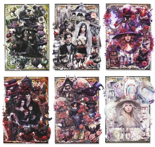 180Pcs Gothic Scrapbook Stickers Pack, MaehSab Vintage Aesthetic Mystery Witch Horror Stickers for Scrapbooking DIY Crafts, Halloween Decor
