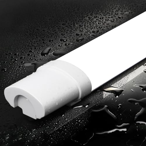CBJKTX Deckenlampe LED Feuchtraumleuchte 120CM - Deckenleuchte 36W Deckenbeleuchtung Lang Kellerlampe IP65 Leuchtstoffröhre Wannenleuchte Kaltweiß 5000K für Bad Garage Werkstatt Küche Büro Flur