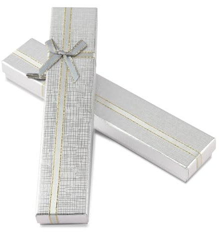 2Pcs Necklace Gift Boxes | 20x4x2.2cm Jewellery Gift Box with Lid Small Gift Box Bracelet Gift Boxes Small Paper Boxes for Gift Present (Silver)