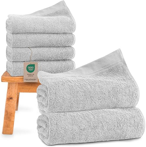Handtücher Set - 2X Saunatücher 80x200cm, 4 x Handtücher 50x100cm, 100% Baumwolle, Ökotex Zertifiziert, Hellgrau